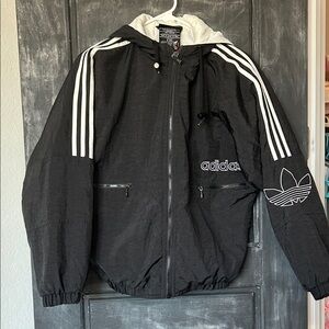 Adidas Black Windbreaker with White Stripes